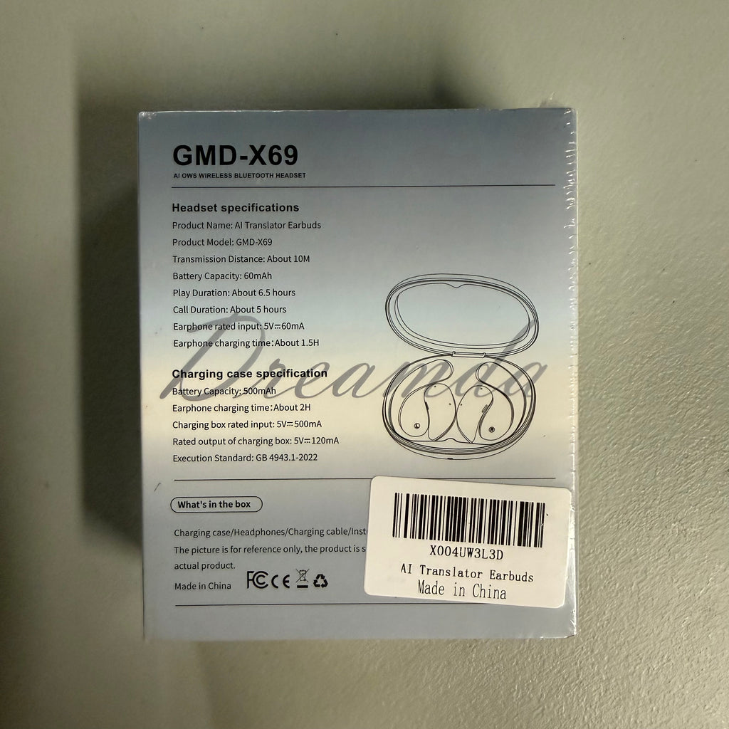 DREAMDA GMD-X69 AI Translator Earbuds - Wireless Bluetooth 5.4 (New Sealed)