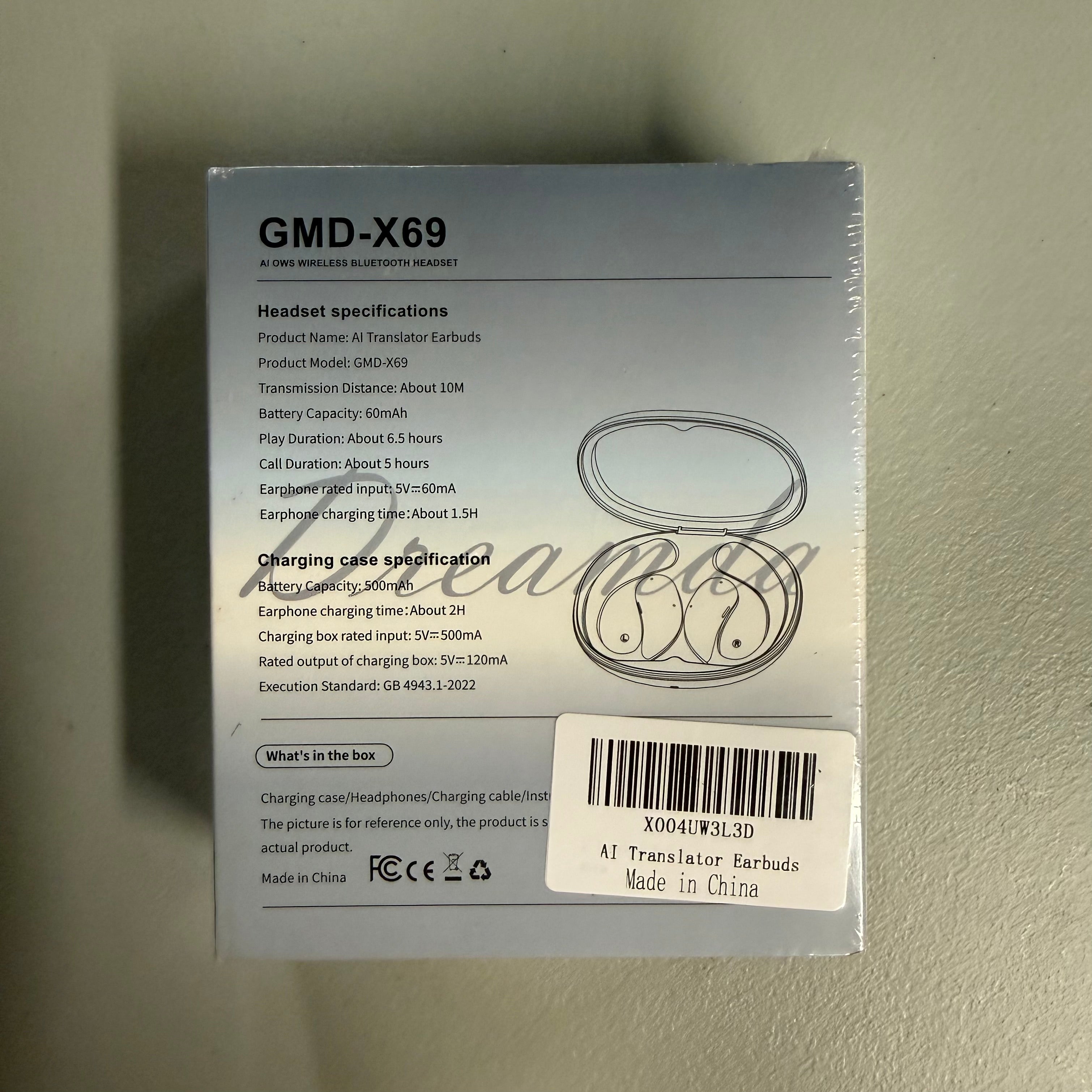 DREAMDA GMD-X69 AI Translator Earbuds - Wireless Bluetooth 5.4 (New Sealed)