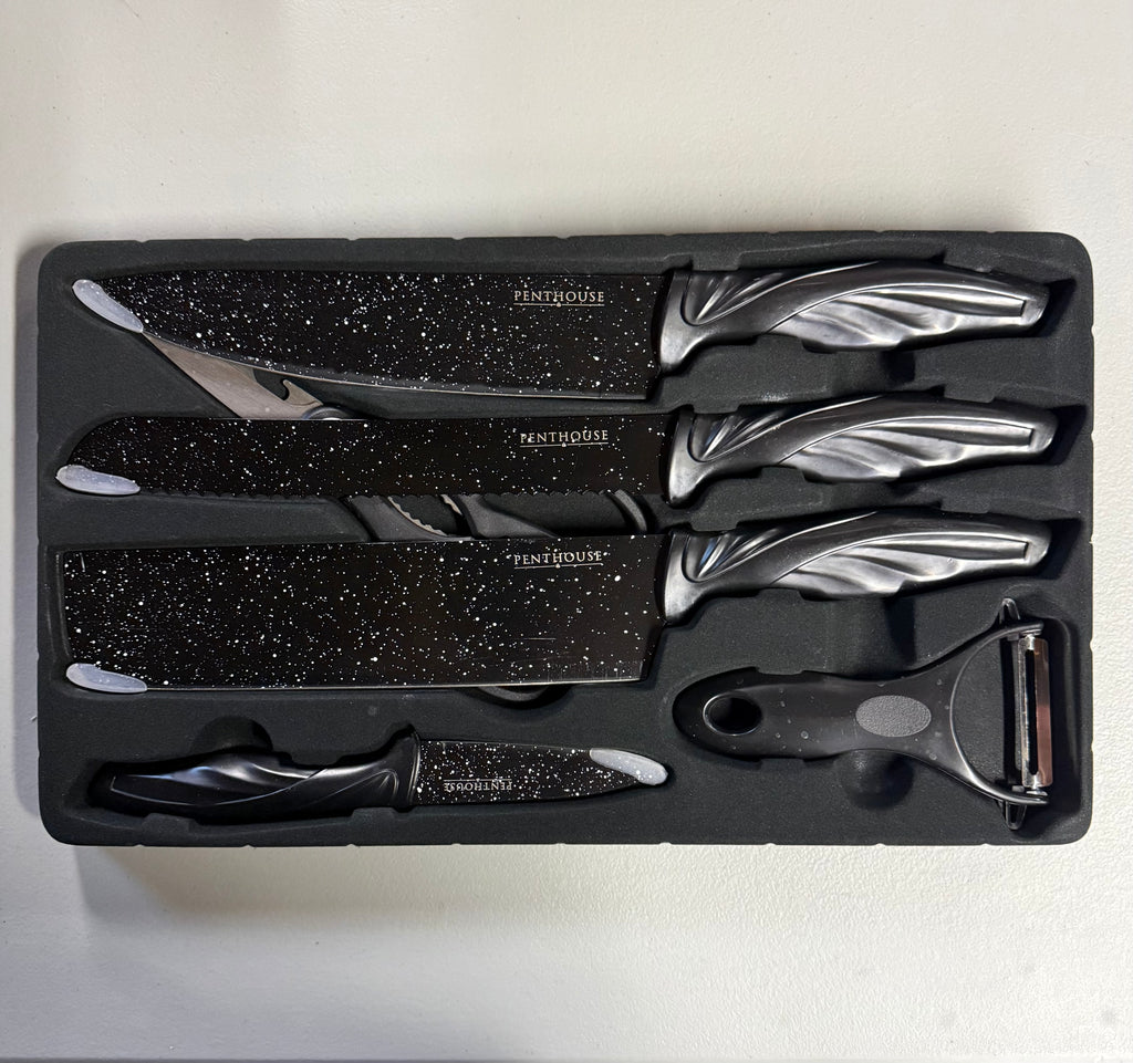 Penthouse 6-Piece Marble Coating Knife Set - Open Box Like New