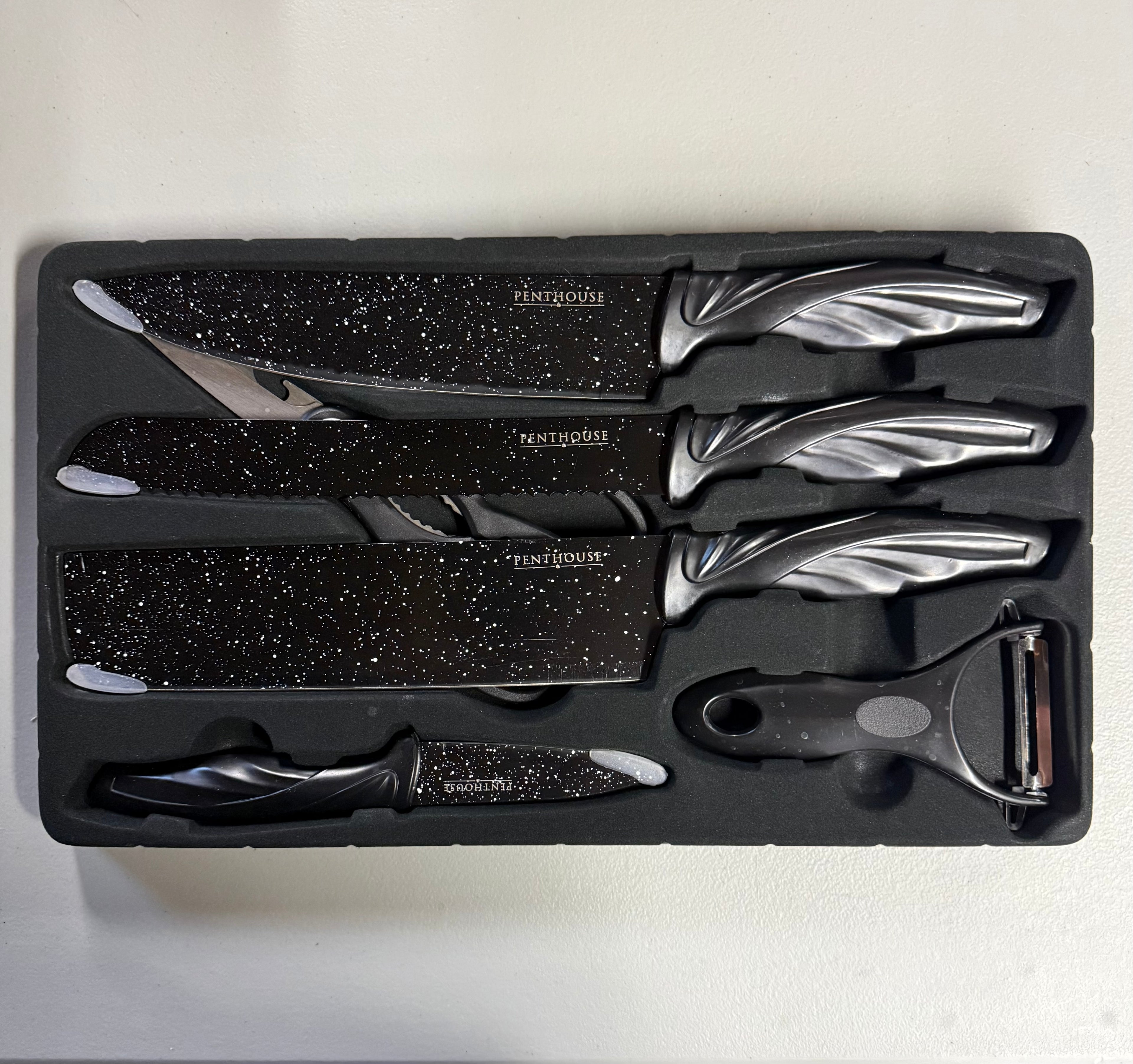 Penthouse 6-Piece Marble Coating Knife Set - Open Box Like New