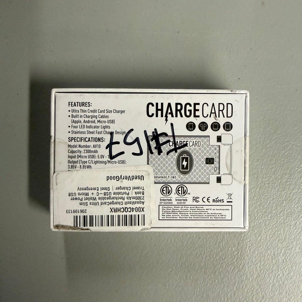 ChargeCard Ultra-Thin Credit Card Size Portable Charger - Built-in Cables (New)