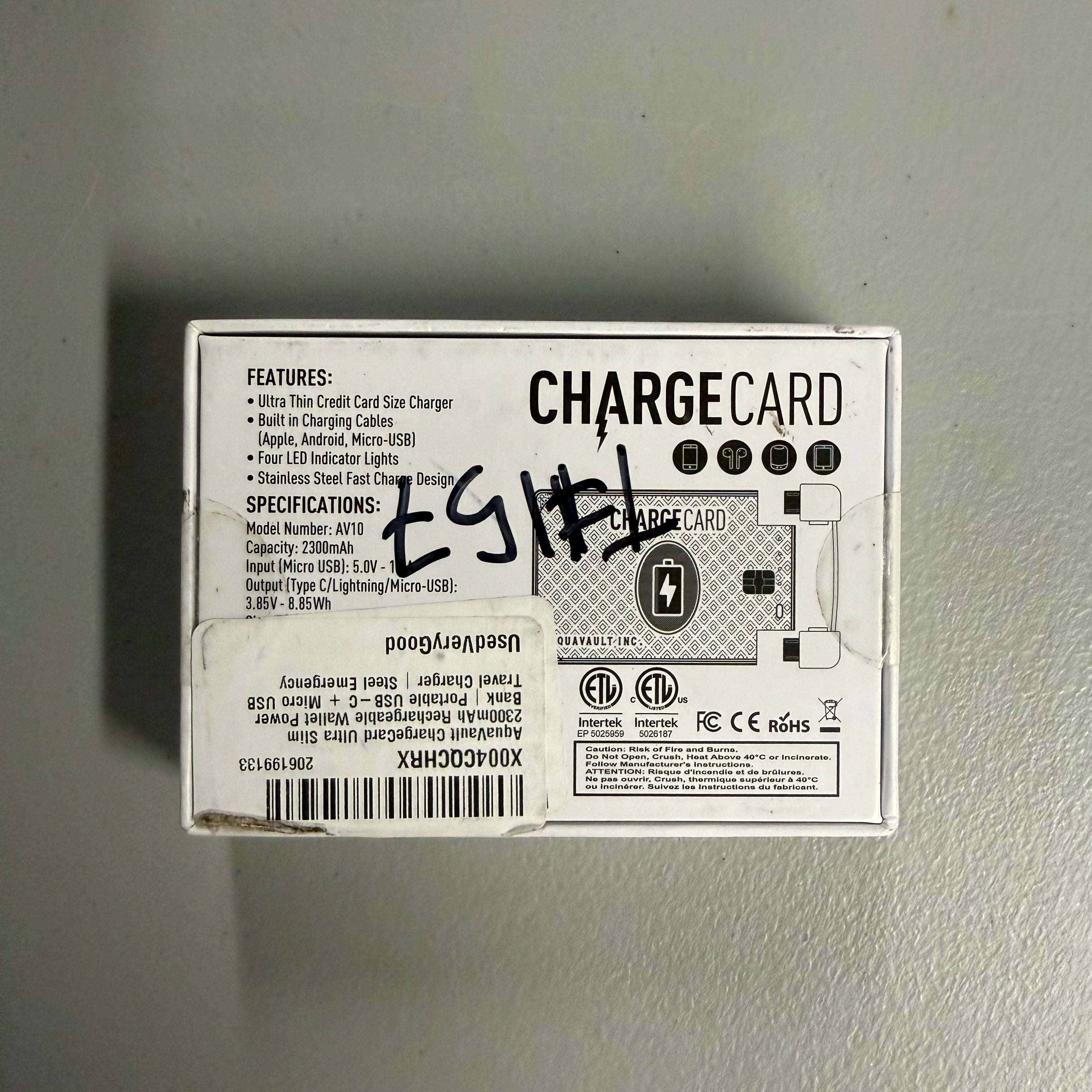 ChargeCard Ultra-Thin Credit Card Size Portable Charger - Built-in Cables (New)