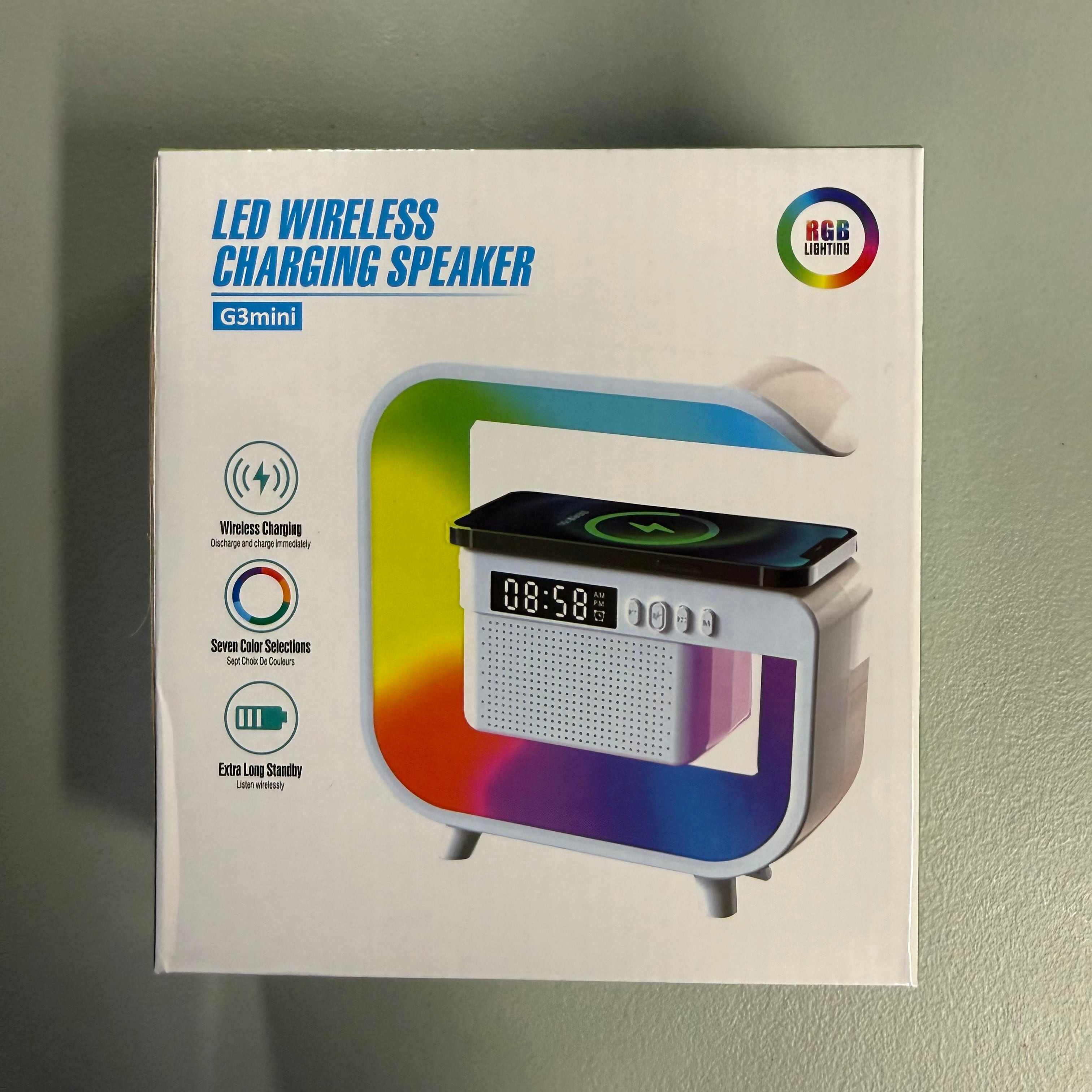 G3mini LED Wireless Charging Speaker - Bluetooth with RGB Lighting & Alarm Clock (Open Box, Like New)