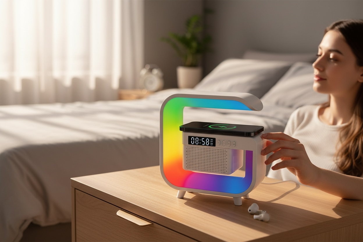 G3mini LED Wireless Charging Speaker - Bluetooth with RGB Lighting & Alarm Clock (Open Box, Like New)