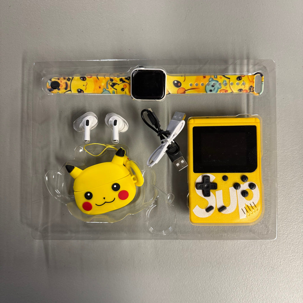 Pikachu GT-74 4-in-1 Gift Set - Smartwatch, Earbuds, Handheld Game & Case (Open Box)