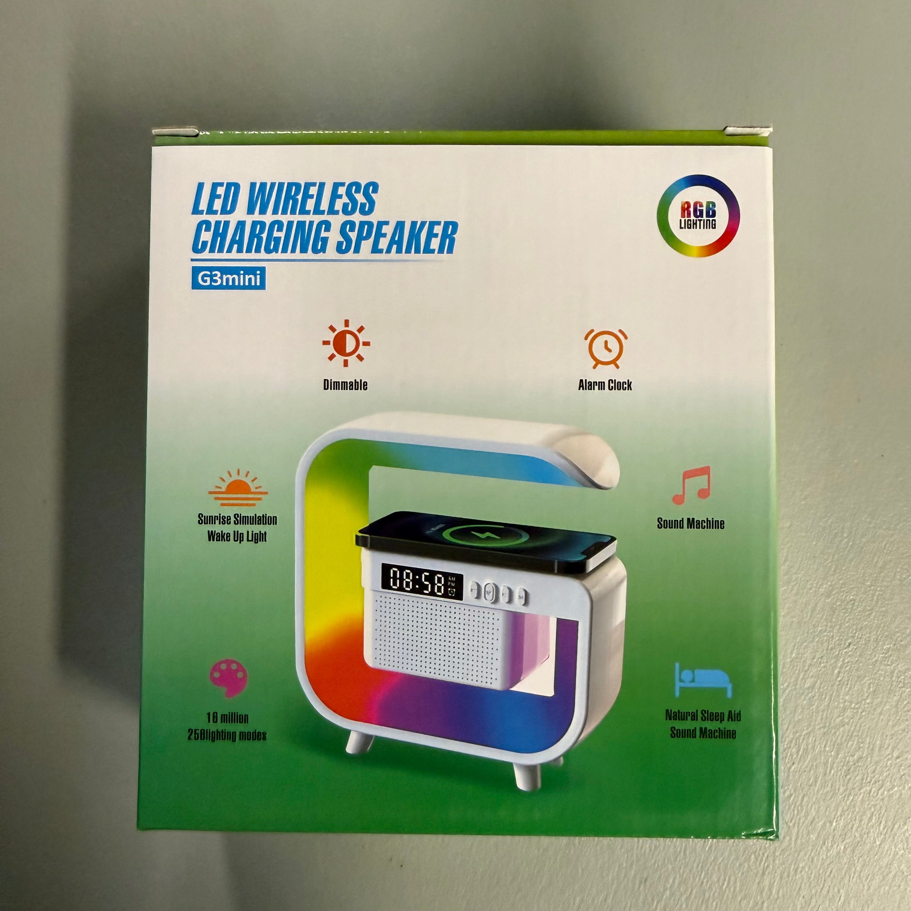 G3mini LED Wireless Charging Speaker - Bluetooth with RGB Lighting & Alarm Clock (Open Box, Like New)