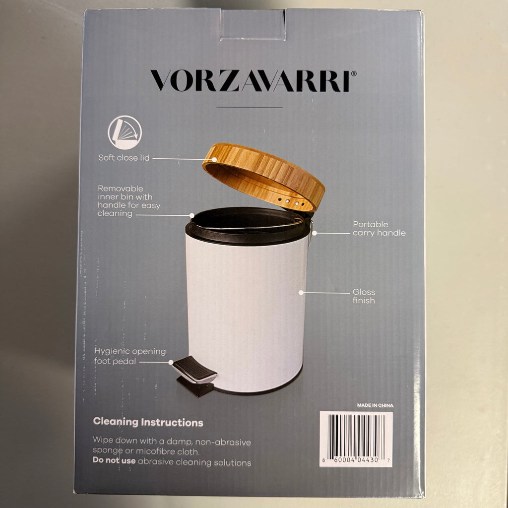 Vorzavarri Small Trash Can with Bamboo Lid and Pedal - Open Box Like New