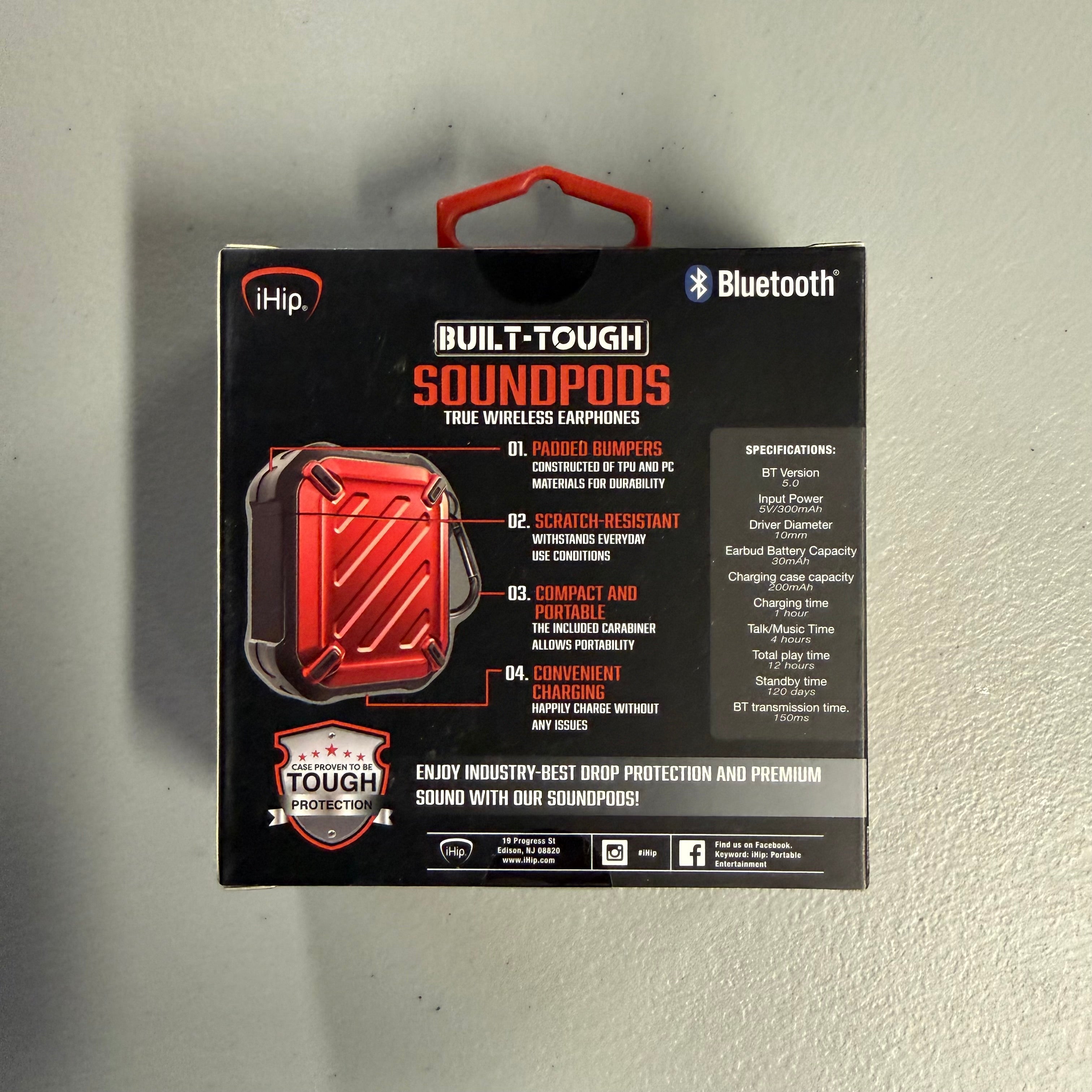 iHip Built-Tough Soundpods - True Wireless Bluetooth Earphones with Rugged Case (Brand New, Sealed)