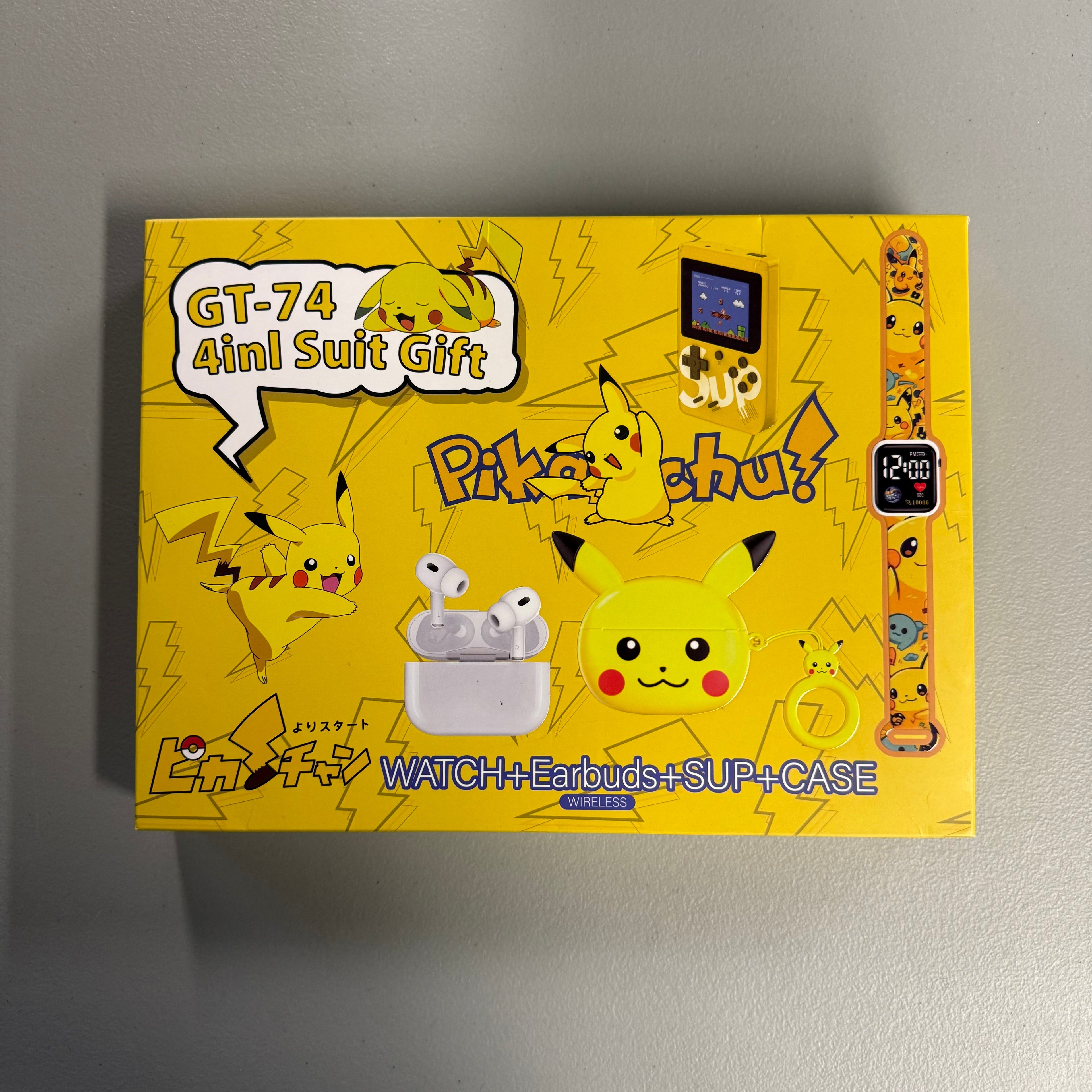 Pikachu GT-74 4-in-1 Gift Set - Smartwatch, Earbuds, Handheld Game & Case (Open Box)