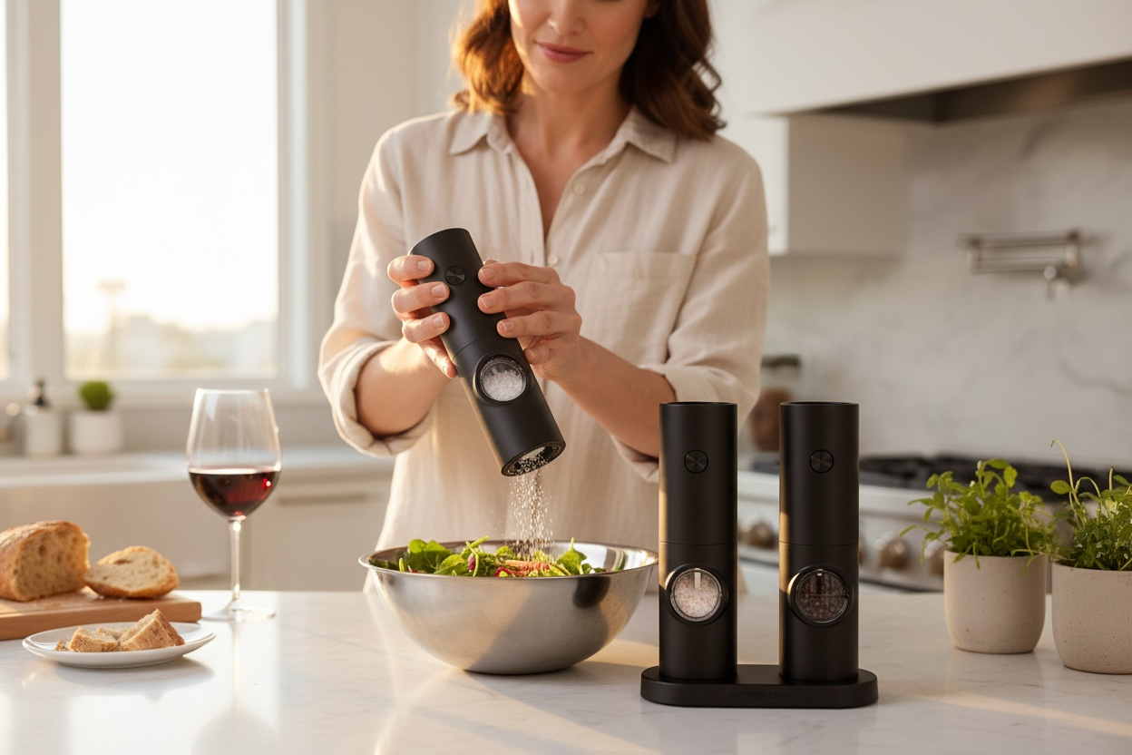 Electric Salt and Pepper Grinder Set - Battery Operated with Adjustable Coarseness & Stand (Brand New, Sealed)