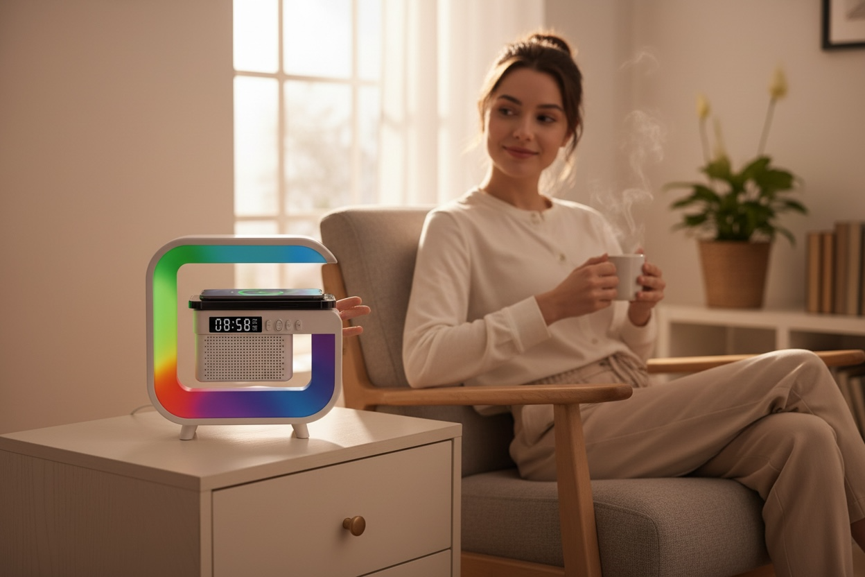 G3mini LED Wireless Charging Speaker - Bluetooth with RGB Lighting & Alarm Clock (Open Box, Like New)