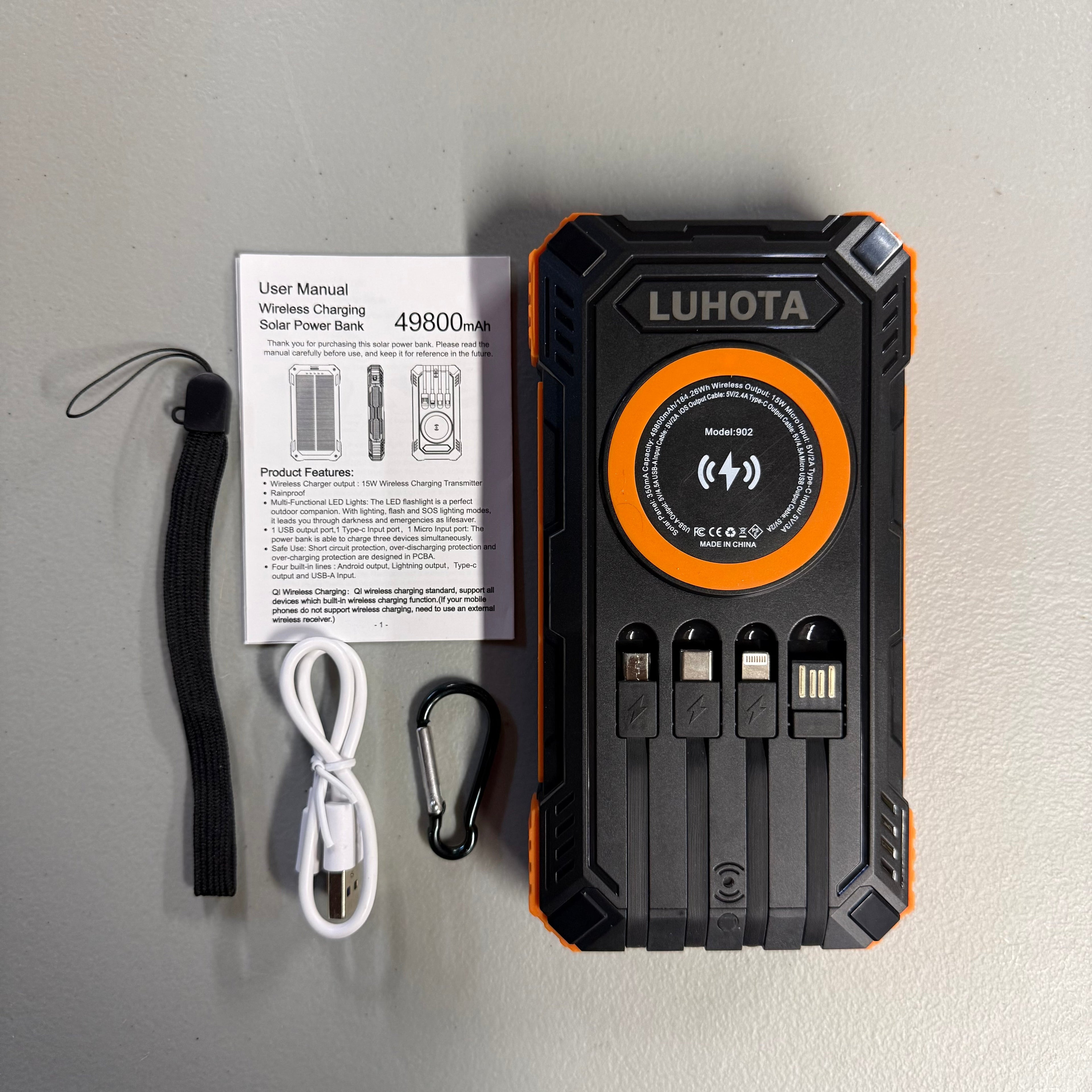 LUHOTA 49800mAh Solar Power Bank - Wireless Charging with LED Flashlight