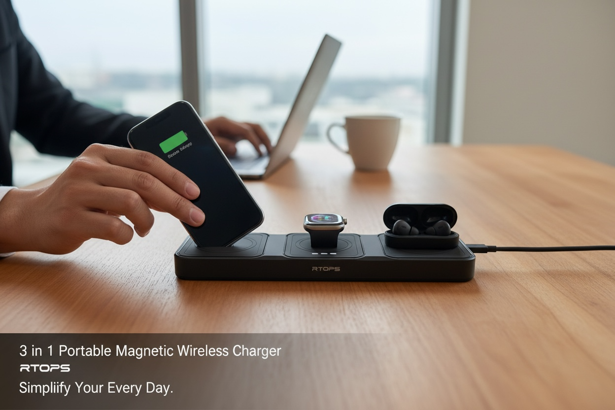 RTOPS 3-in-1 Portable Magnetic Wireless Charger - Black (New Sealed)