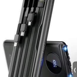 JOYFAR 10000mAh Power Bank - Portable Charger with Built-in Cables & LED Display