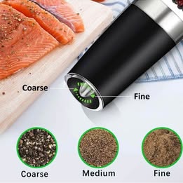 Gravity Operated Salt and Pepper Grinder Set - Automatic Electric Mill with LED Light
