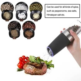 Gravity Operated Salt and Pepper Grinder Set - Automatic Electric Mill with LED Light