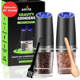 Gravity Operated Salt and Pepper Grinder Set - Automatic Electric Mill with LED Light
