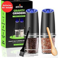 Gravity Operated Salt and Pepper Grinder Set - Automatic Electric Mill with LED Light