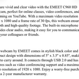 EMEET SmartCam C960 HD Webcam - 1080P USB Webcam with Built-in Microphone