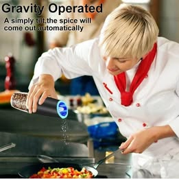 Gravity Operated Salt and Pepper Grinder Set - Automatic Electric Mill with LED Light