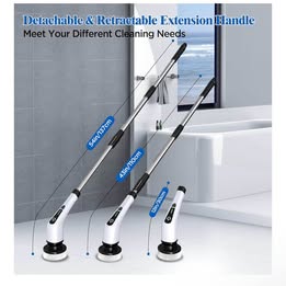 Electric Spin Scrubber - Cordless Power Cleaning Brush with 8 Replaceable Heads & Extension Handle