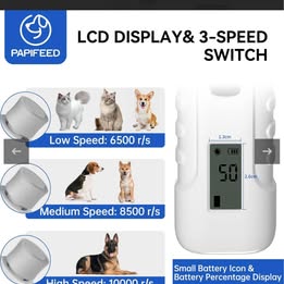 PAPIFEED Electric Pet Nail Grinder - 3-Speed Rechargeable Dog & Cat Nail Trimmer with LCD Display