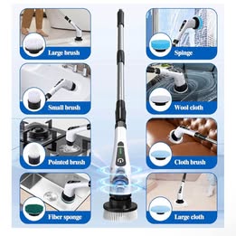 Electric Spin Scrubber - Cordless Power Cleaning Brush with 8 Replaceable Heads & Extension Handle