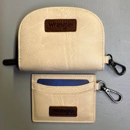 Wrangler Dual Pouch Wristlet Set - PU Leather Beige Wallet Organizer