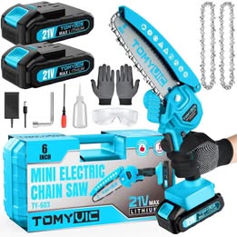 TOMYUIC Mini Electric Chain Saw - 21V Cordless Chainsaw with 2 Batteries
