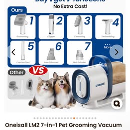 Oneisall LM2 7-in-1 Pet Grooming Vacuum - Professional Pet Grooming Kit with Vacuum Suction