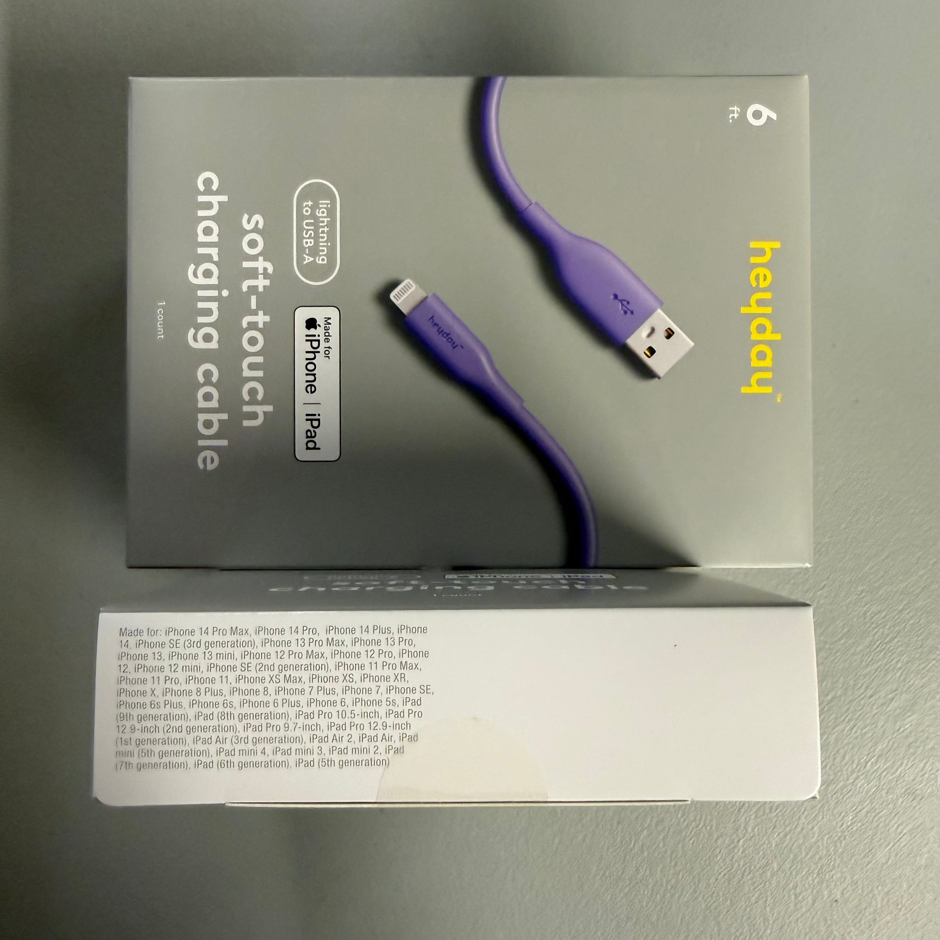 Heyday 6ft Soft-Touch Lightning to USB-A Charging Cable - Purple