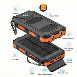 LOZE Solar Charger Power Bank - Portable Solar Energy with LED Flashlight & Compass