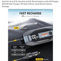 Fanttik T8 APEX 2000A Jump Starter - 20000mAh Power Bank with 65W PD Fast Charge