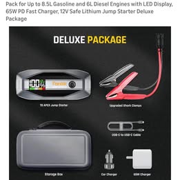 Fanttik T8 APEX 2000A Jump Starter - 20000mAh Power Bank with 65W PD Fast Charge