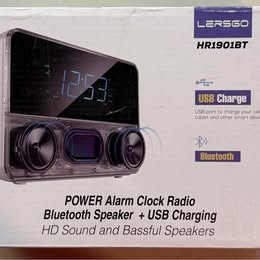 LERSGÒ HR1901BT Bluetooth Alarm Clock Radio - FM Radio with USB Charging (Open Box)