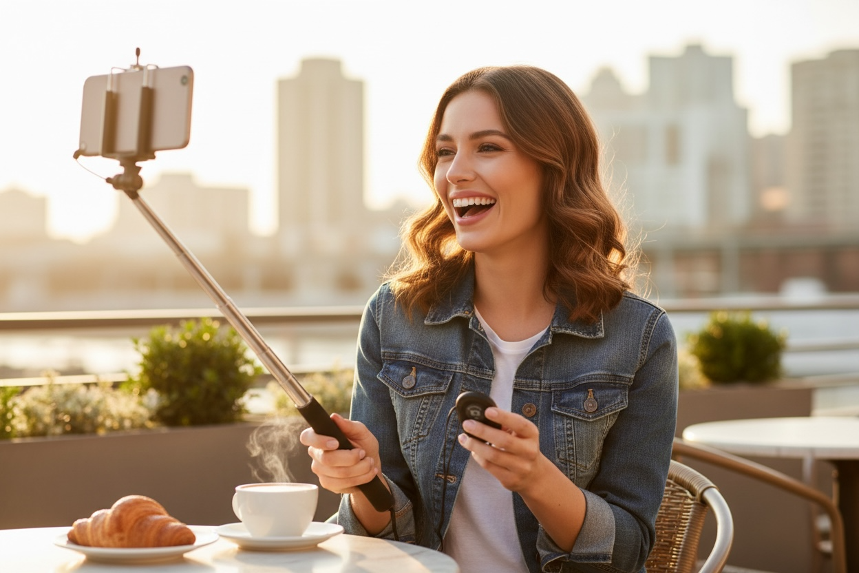 Extendable Selfie Stick with Bluetooth Shutter - Open Box Like New