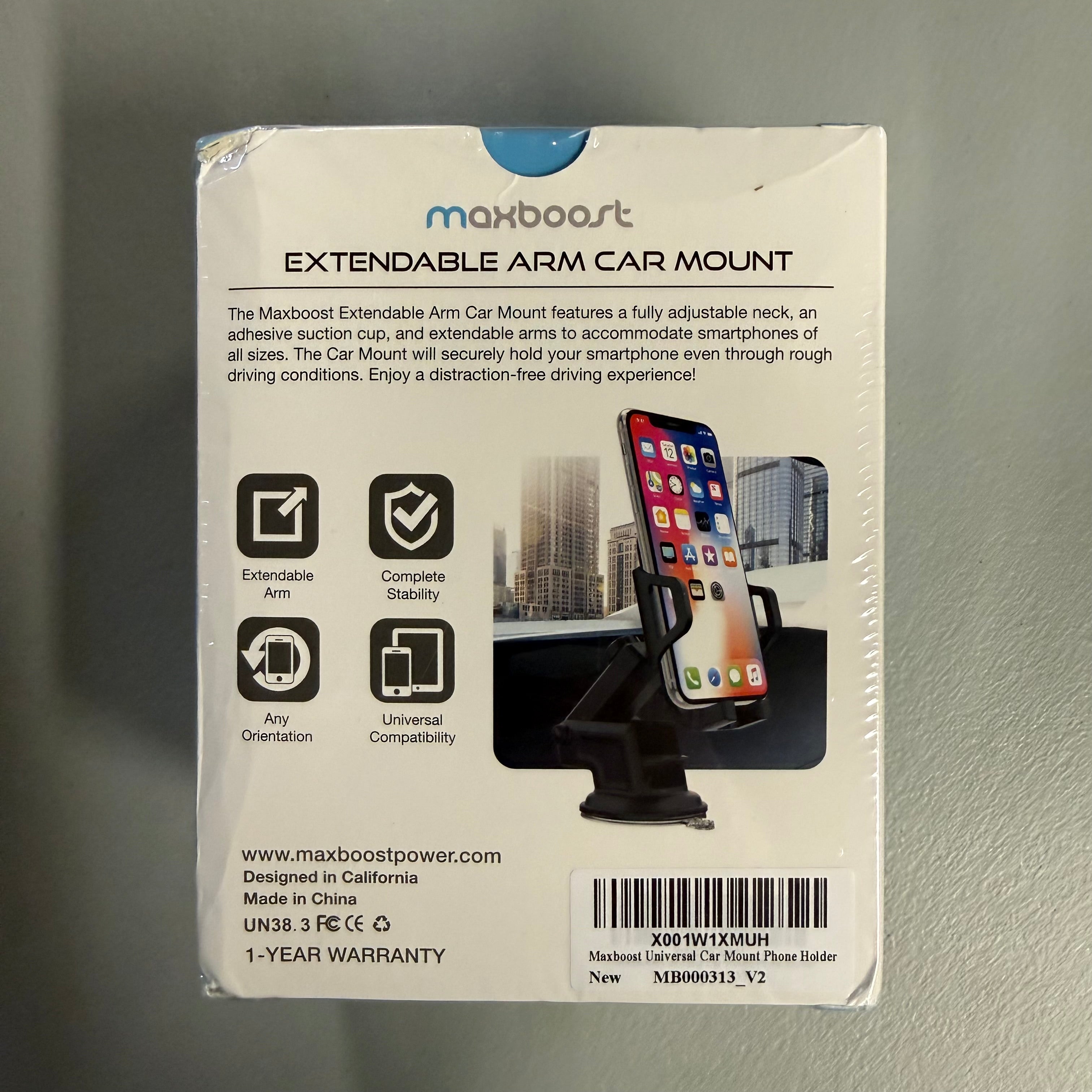 Maxboost Extendable Arm Car Mount - Universal Phone Holder with Suction Cup (Brand New, Sealed)