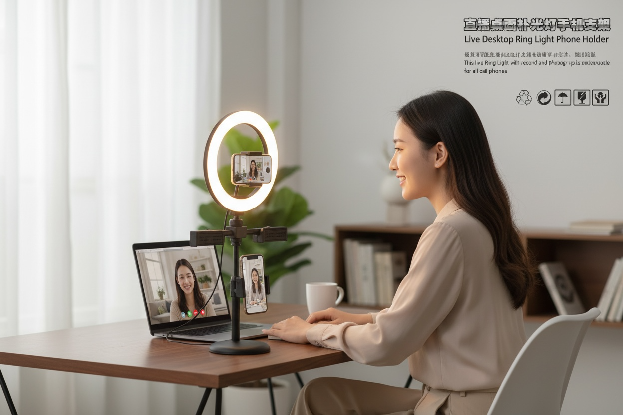 Live Ring Light with Phone Holder & Desktop Stand (Open Box Like New)