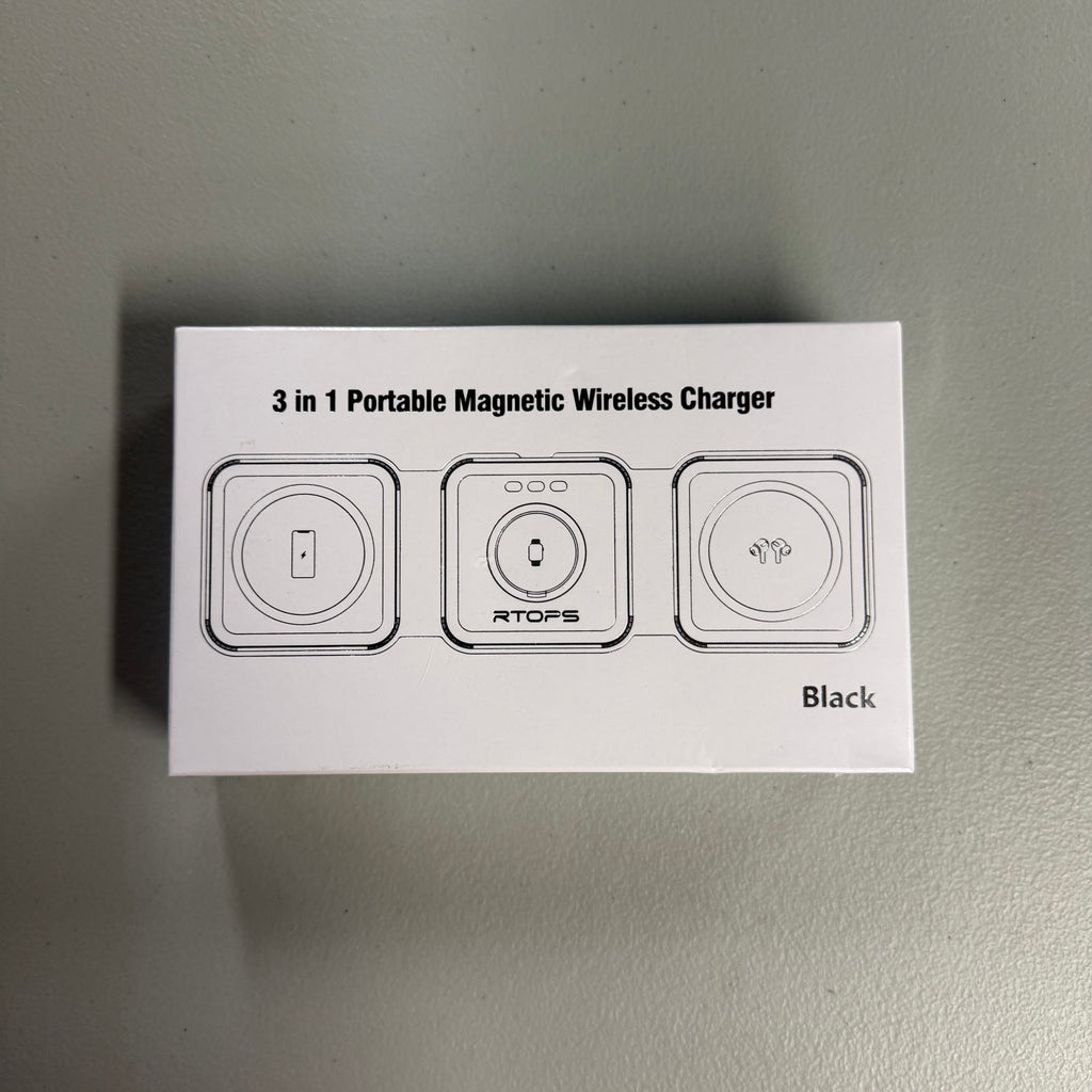 RTOPS 3-in-1 Portable Magnetic Wireless Charger - Black (New Sealed)