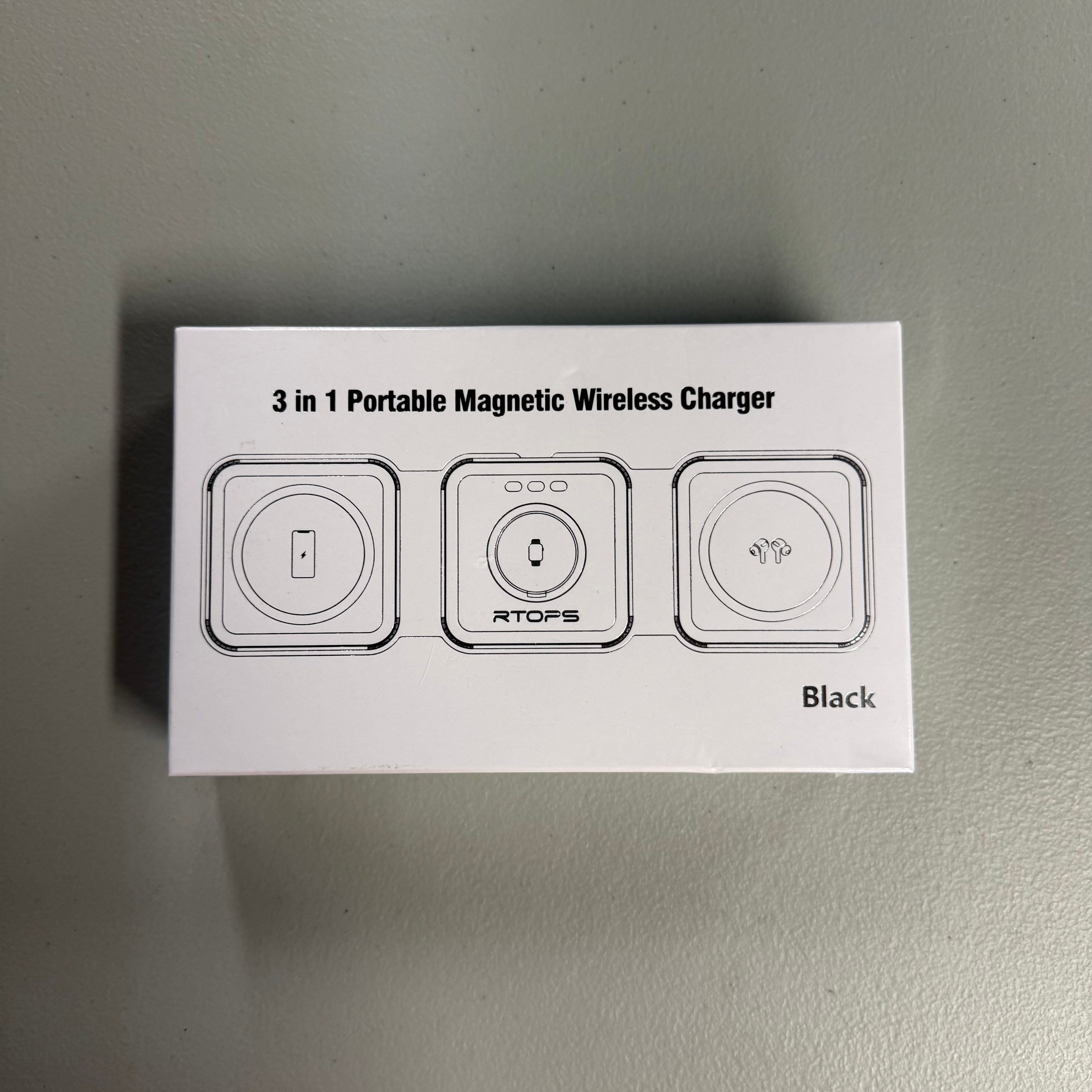 RTOPS 3-in-1 Portable Magnetic Wireless Charger - Black (New Sealed)