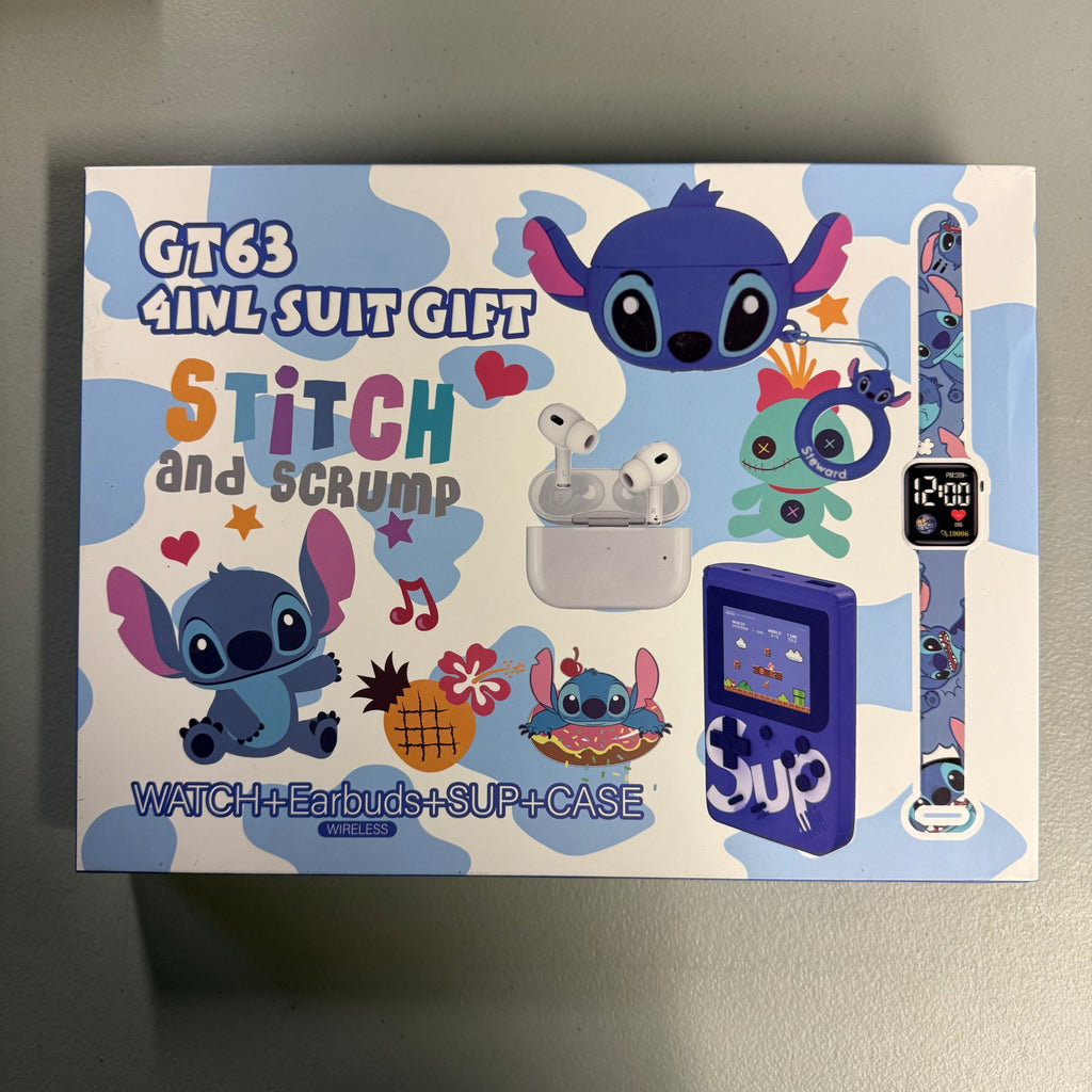 Stitch & Scrump 4-in-1 Gift Set - Watch, Earbuds, Game Console & Case GT-63 (Open Box, Like New)
