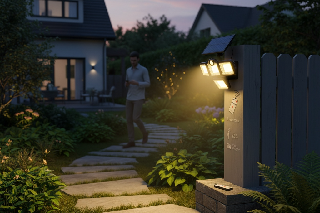 Solar Security Light 192 High Quality LED with Remote Control - 4 Head (Open Box)