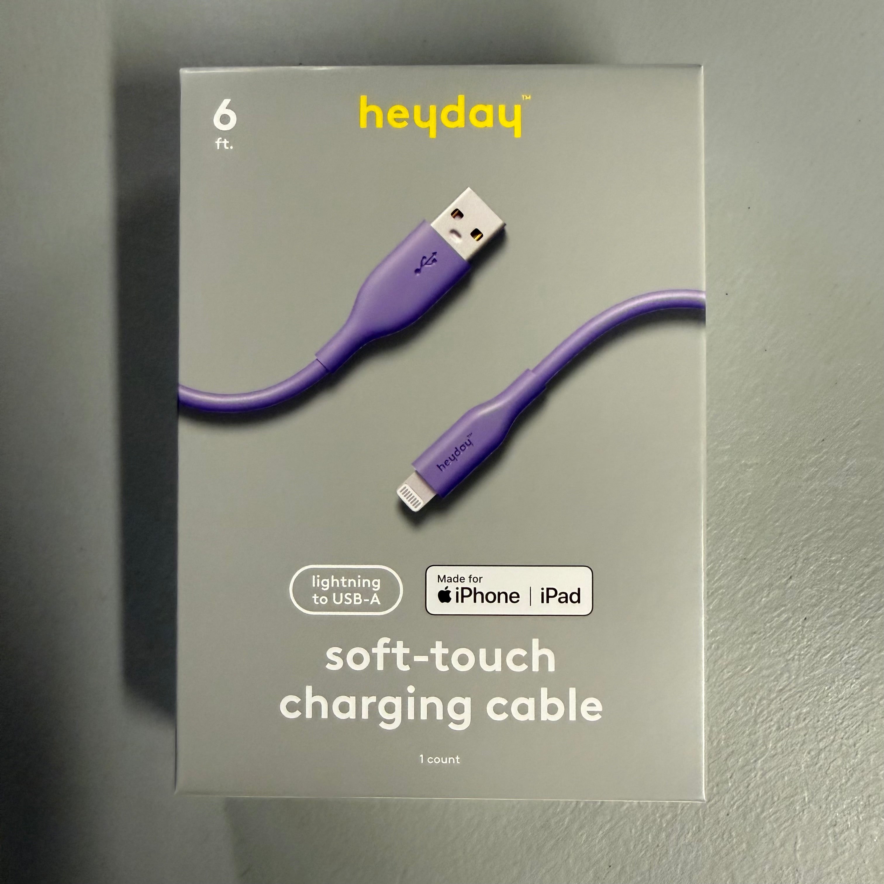 Heyday 6ft Soft-Touch Lightning to USB-A Charging Cable - Purple