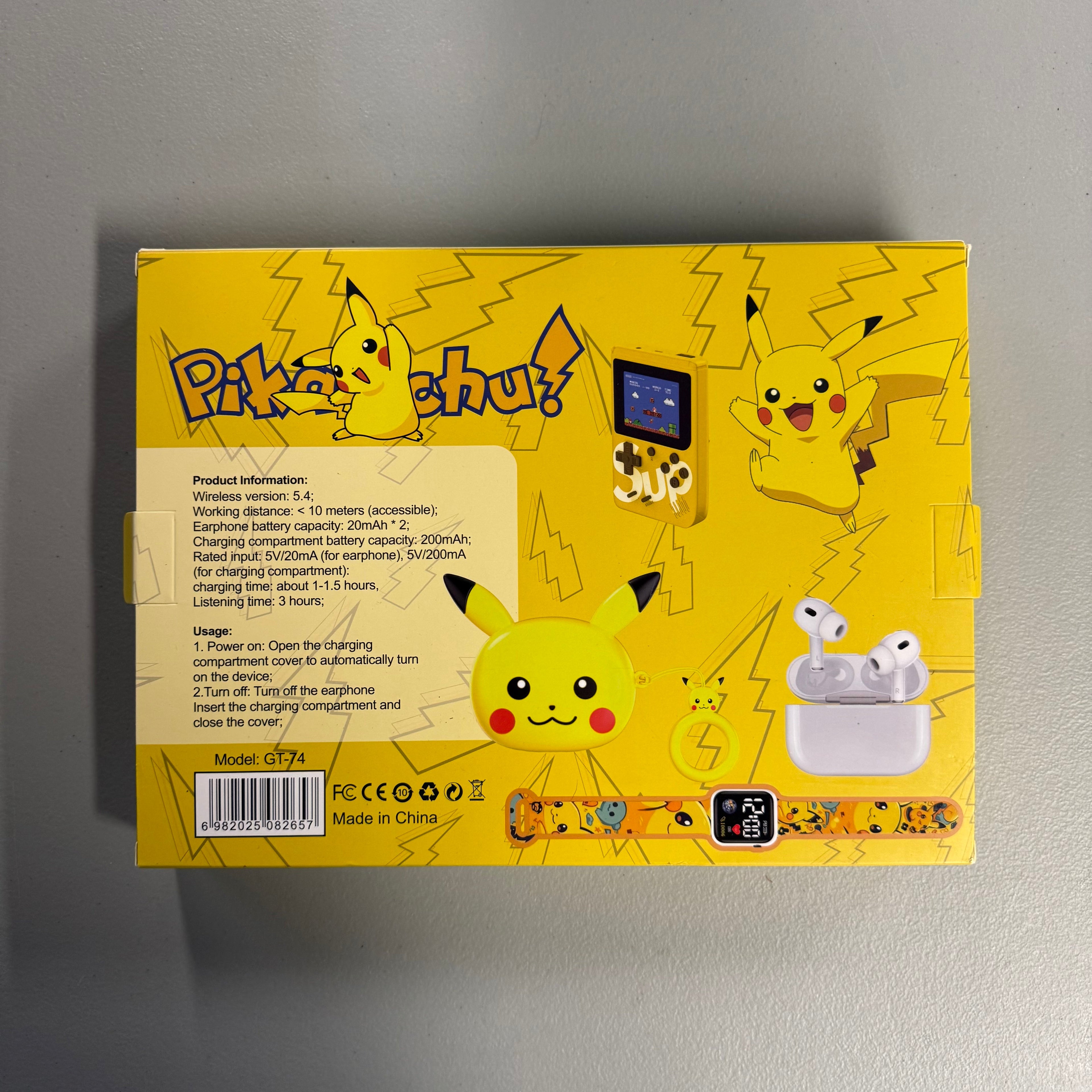 Pikachu GT-74 4-in-1 Gift Set - Smartwatch, Earbuds, Handheld Game & Case (Open Box)