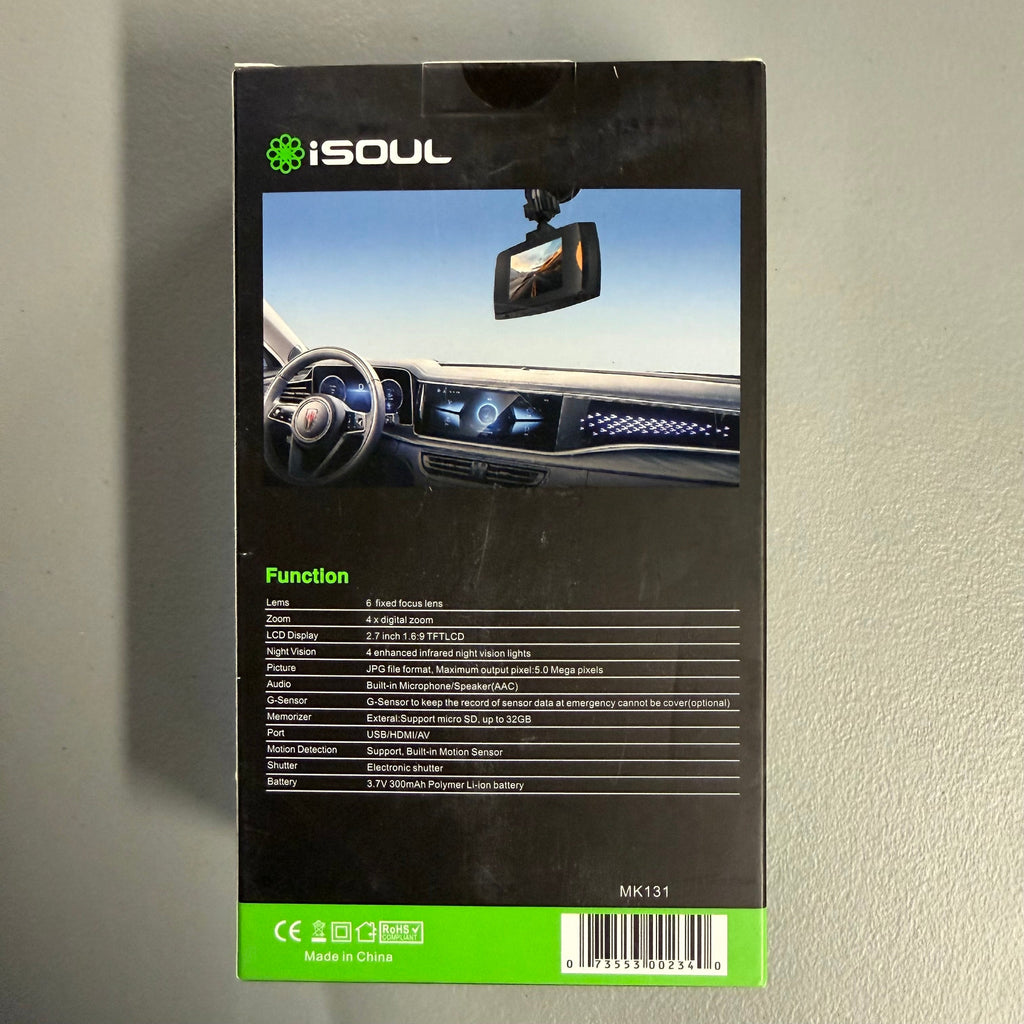 iSOUL Car Dash Cam - 2.7" LCD Digital Vehicle Camcorder with Night Vision & G-Sensor (Open Box/Like New)