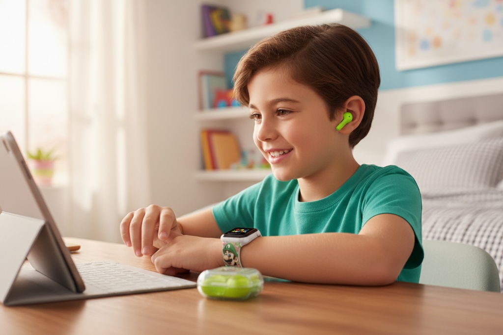 Super Mario Portal Kids Smartwatch & TWS Wireless Earbuds Combo Set - Green (New)