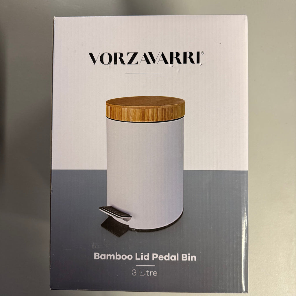 Vorzavarri Small Trash Can with Bamboo Lid and Pedal - Open Box Like New