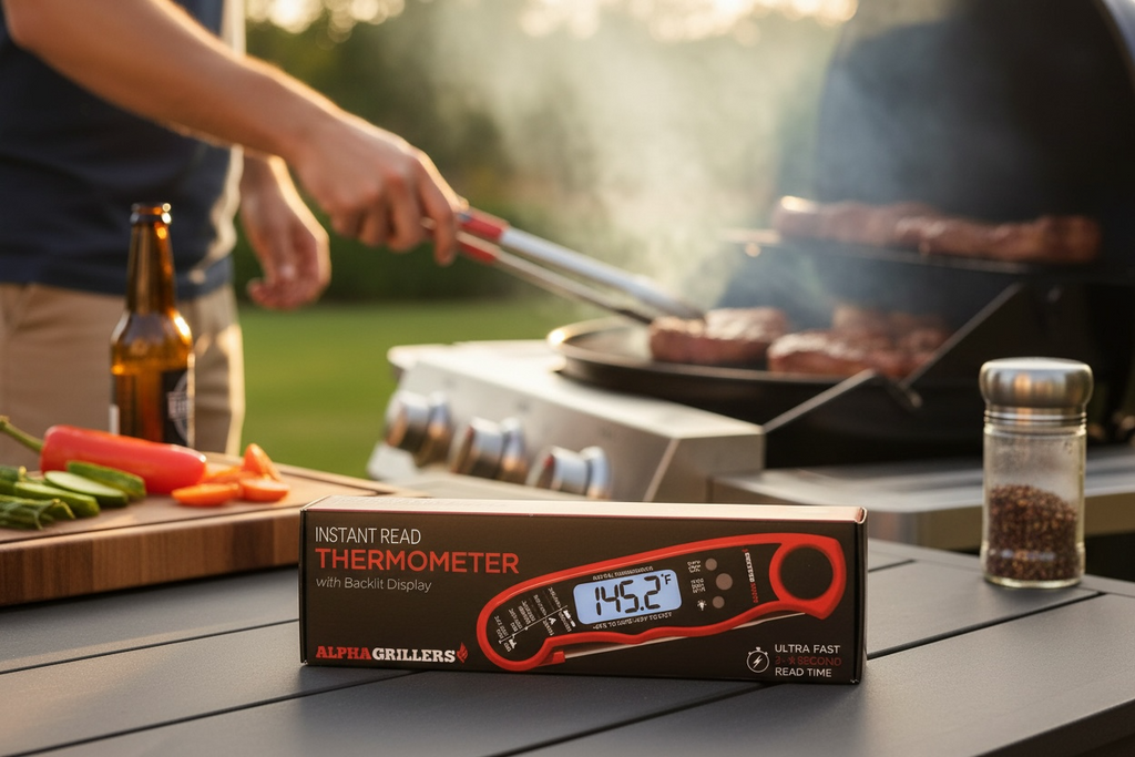 Alpha Grillers Instant Read Thermometer - Digital Meat Thermometer with Backlit Display (New)