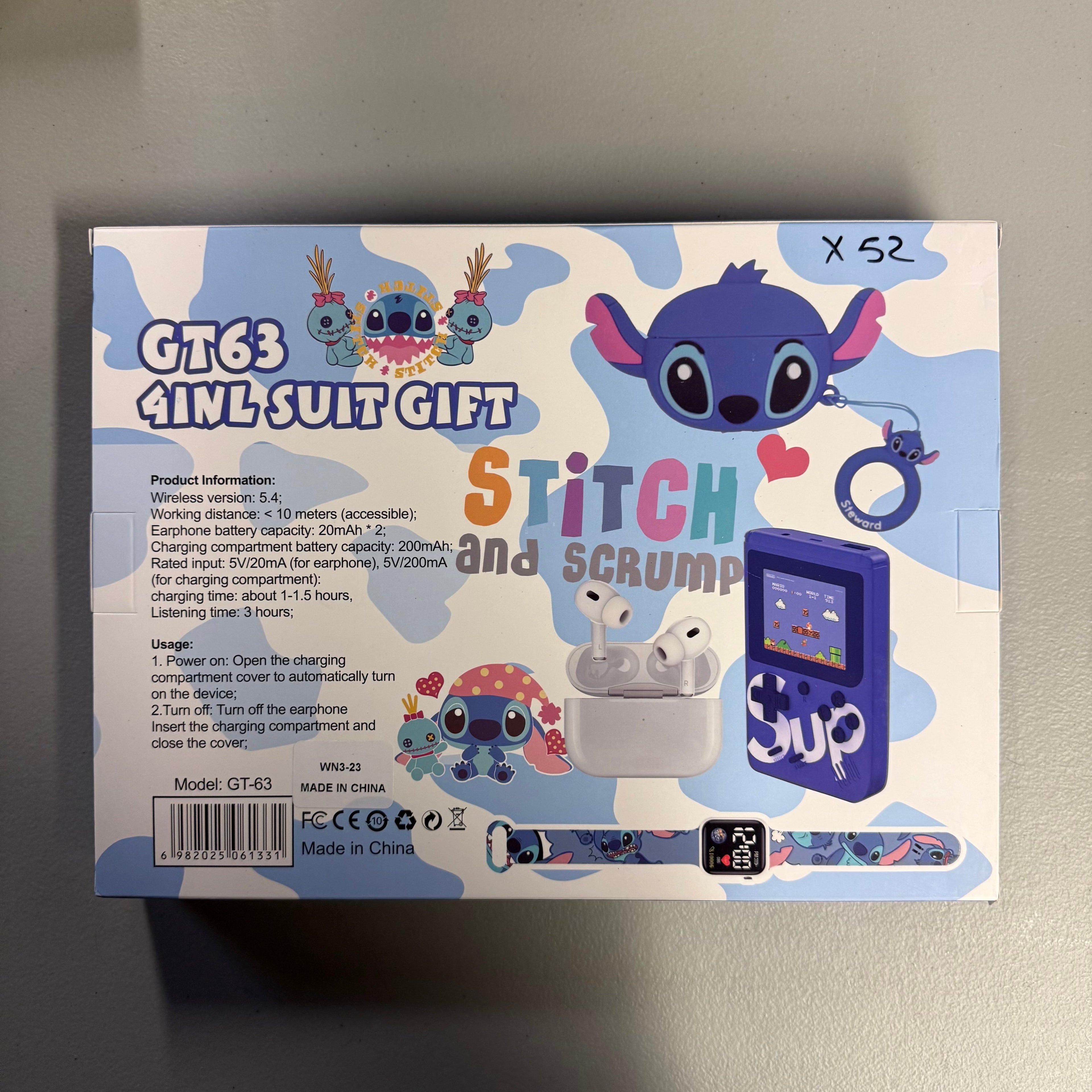 Stitch & Scrump 4-in-1 Gift Set - Watch, Earbuds, Game Console & Case GT-63 (Open Box, Like New)