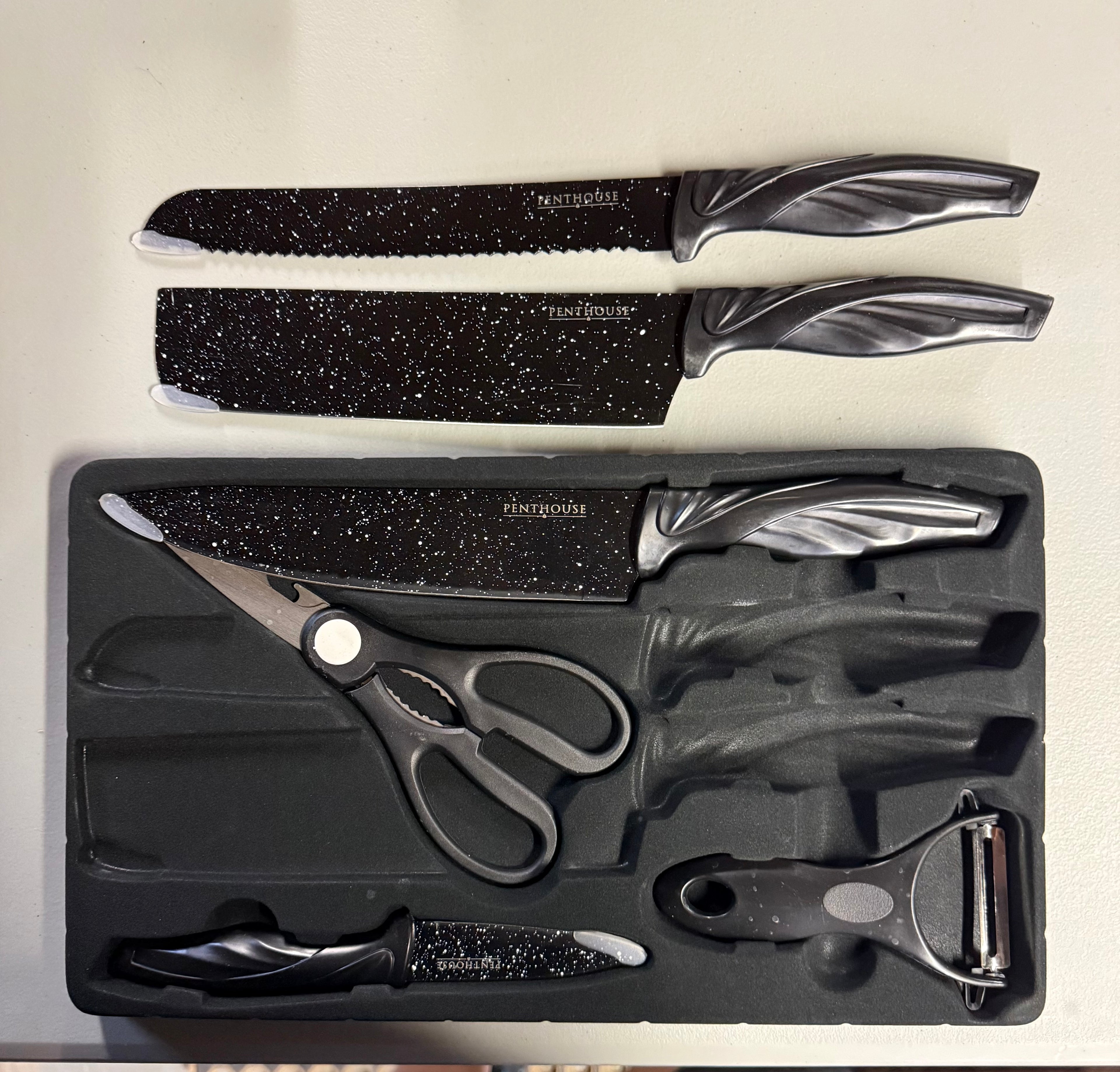 Penthouse 6-Piece Marble Coating Knife Set - Open Box Like New